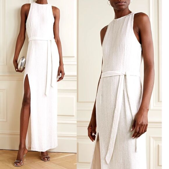 NWT Retrofete Tilly Fully Sequined High Neck Dress Wedding Gown in White M - Picture 1 of 10